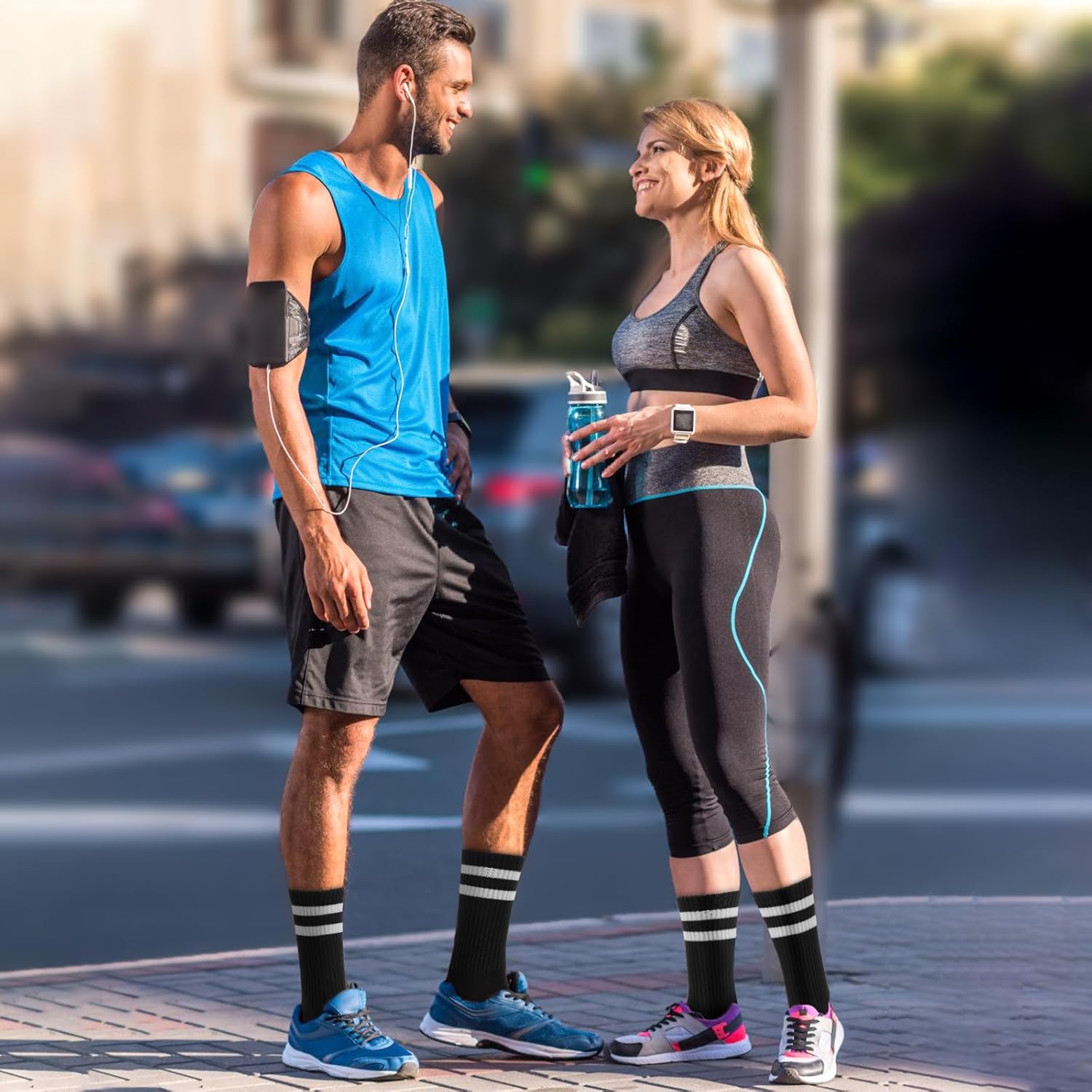 Ultrafun 5 Pairs Striped Crew Socks Cotton Cushioned Athletic Sports Running Socks for Men Women Teens - Image 3