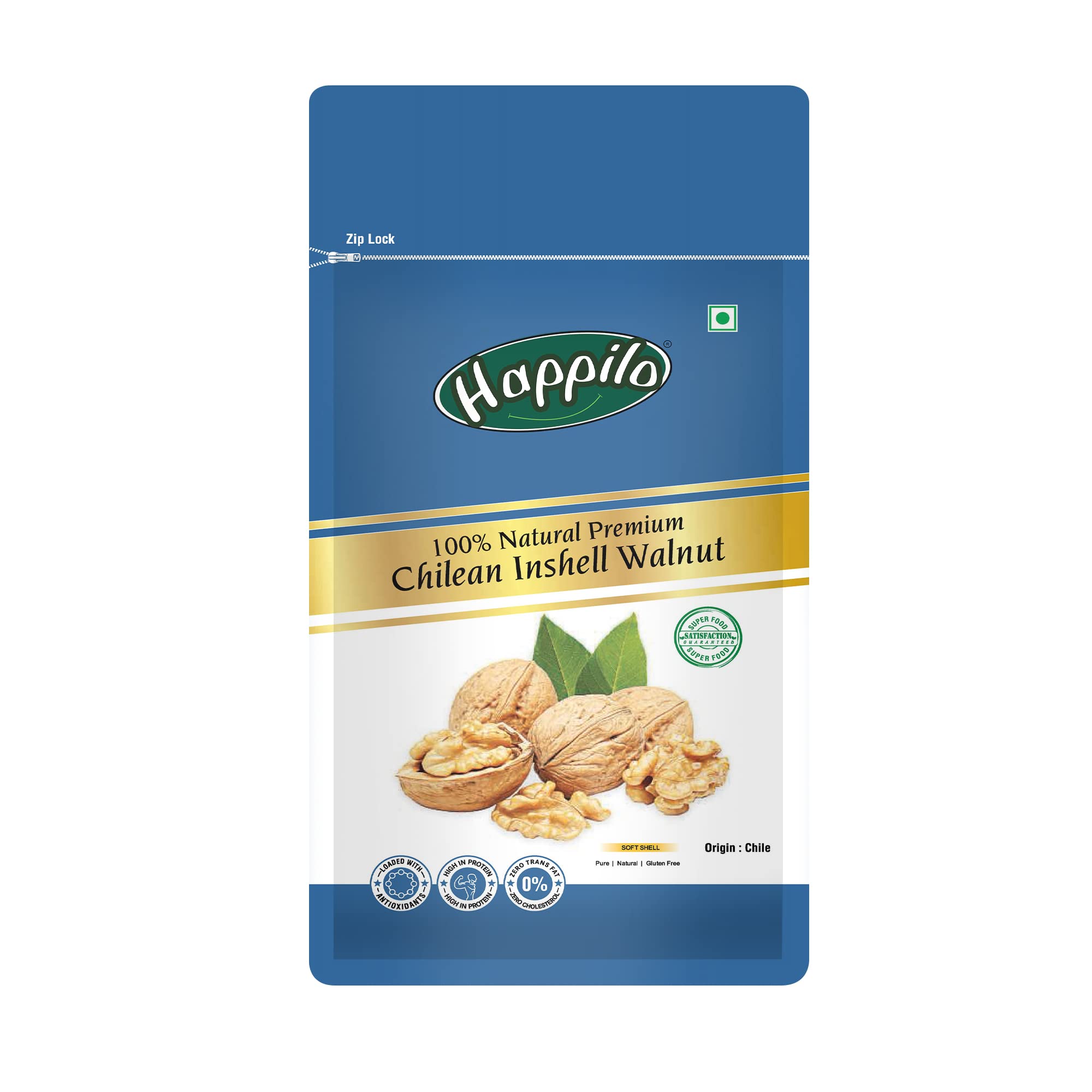 Happilo Premium International Chilean Inshell Walnuts 1 kg | With Shell | Extra White Walnut | Resealable Package | All Natural Akhrot| Snacking | Baking | Brownies | Dry Fruits