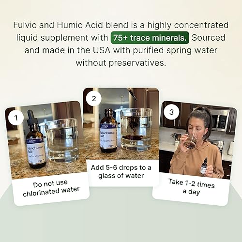 Miniatura 3 de Suplemento líquido de minerales iónicos de ácido húmico fúlvico con electrolitos líquido. Gotas minerales derivadas de plantas, más de 75 minerales