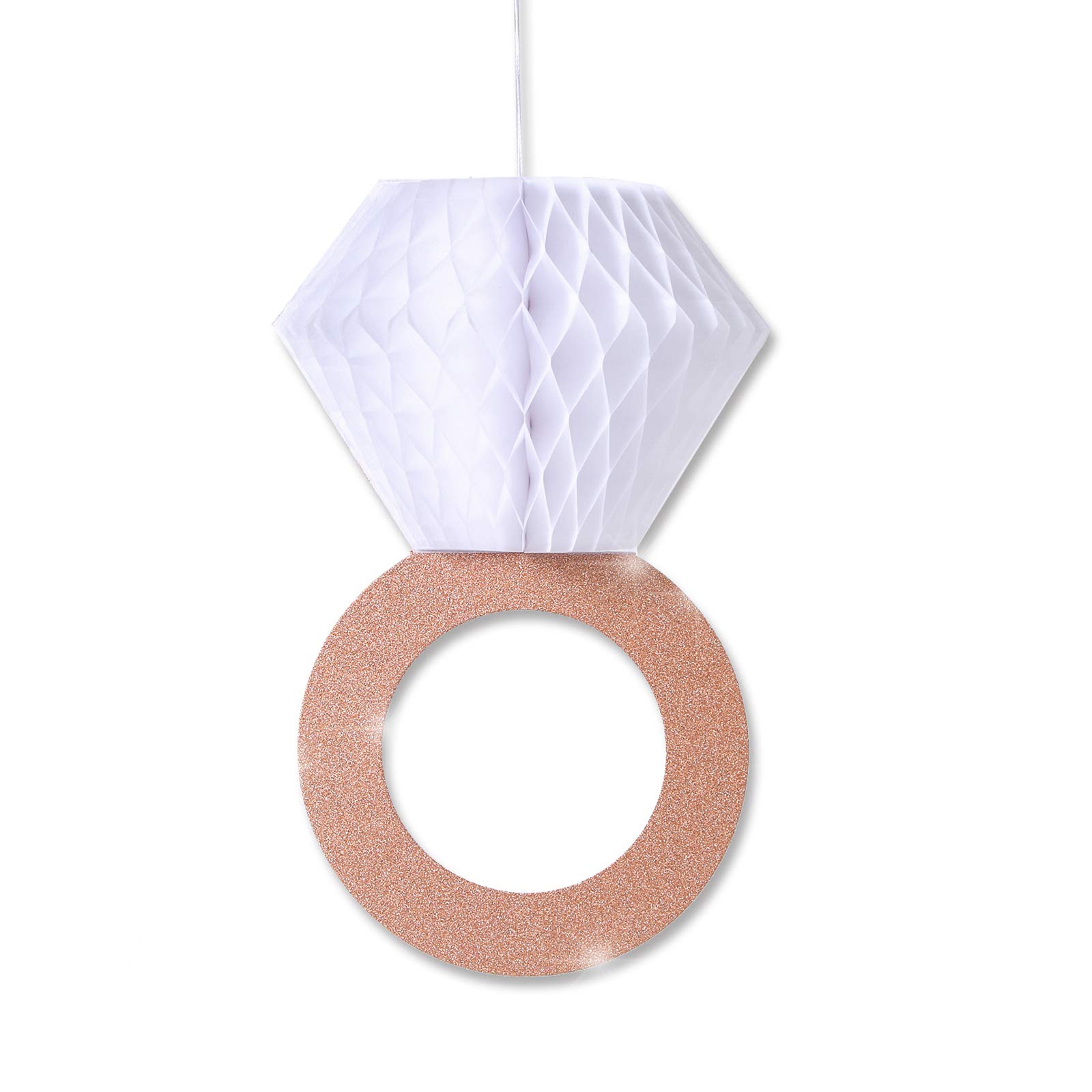 Decoraciones de fiesta de compromiso, suministros de despedida de soltera, decoraciones colgantes de anillo de panal, anillos de diamante con purpurina de oro rosa (3 piezas), decoraciones de anillos