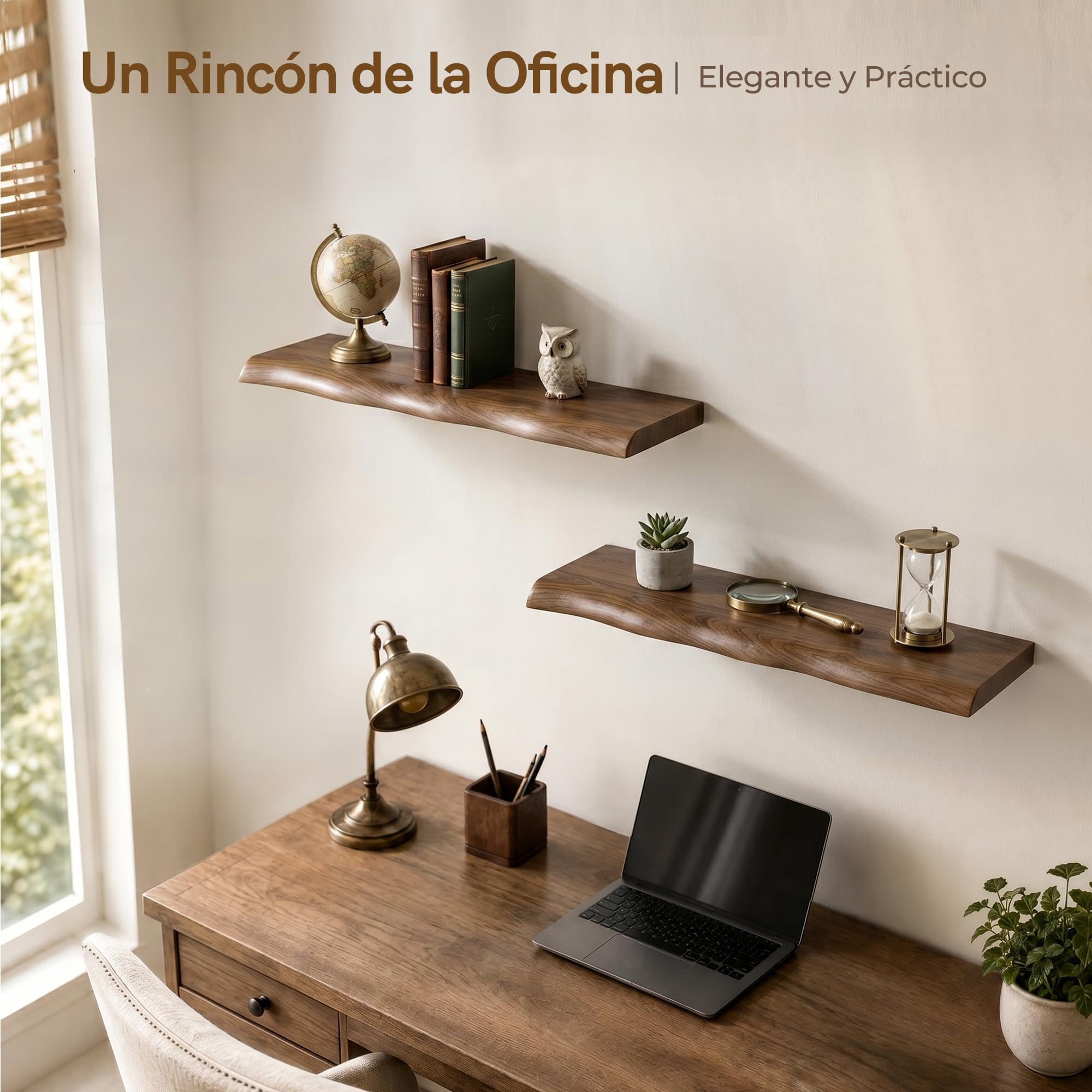 Afuly Estantería de Pared Larga, Baldas Flotantes Pared con Soporte Oculto | 60cm Repisas de Pared Nogal Juego de 2, Baldas de Madera, Almacenaje, Decoración para Fotos, Decoraciones, Salón, Dormitorio