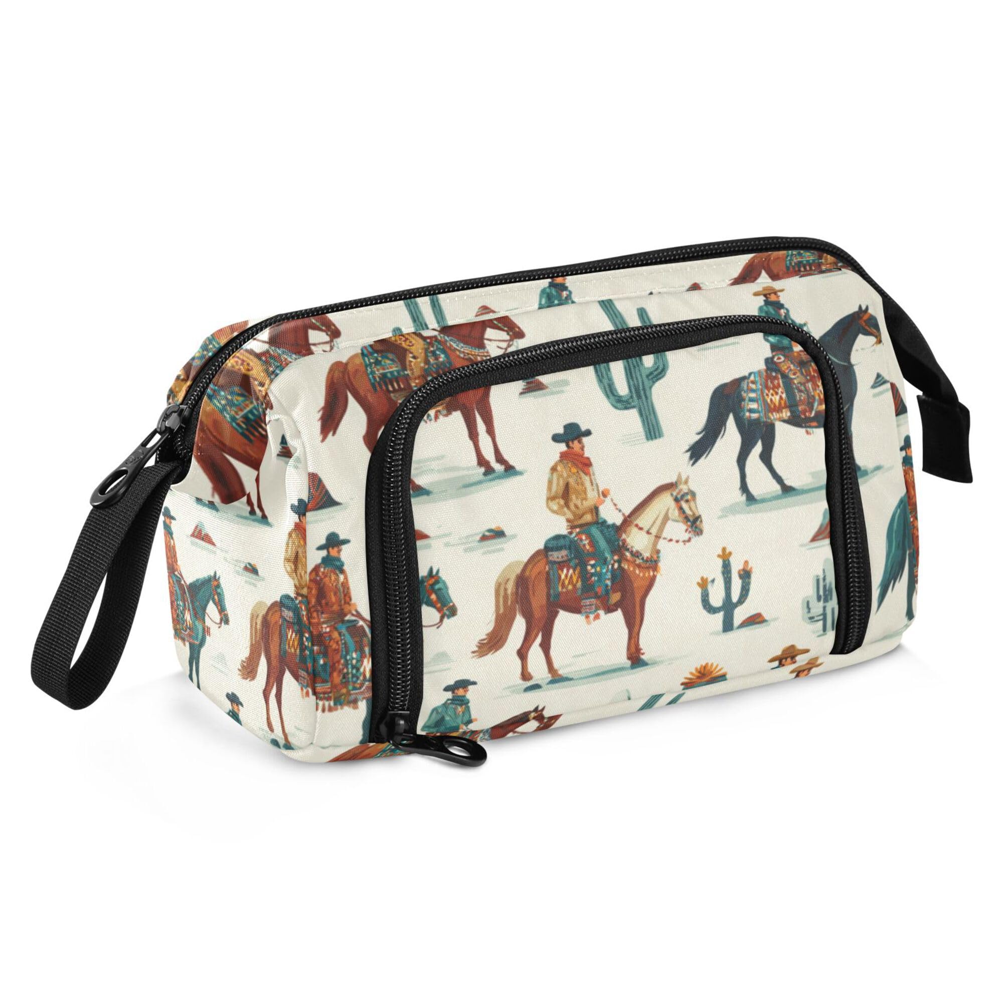 Fisyme Vintage Western Cowboy Pencil Case Large Capacity Pen Bags Box Big Makeup Pouch Organizer