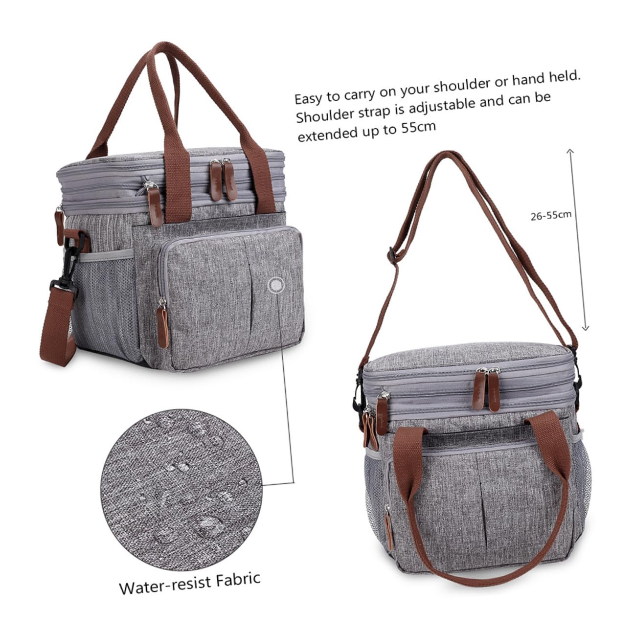 Gadpiparty Wasserdichte Lunch tasche Große Kapazität Isolierte Kühltasche Picknicktasche für Outdoor Arbeit Schule mit Netzfächern und Reißverschluss