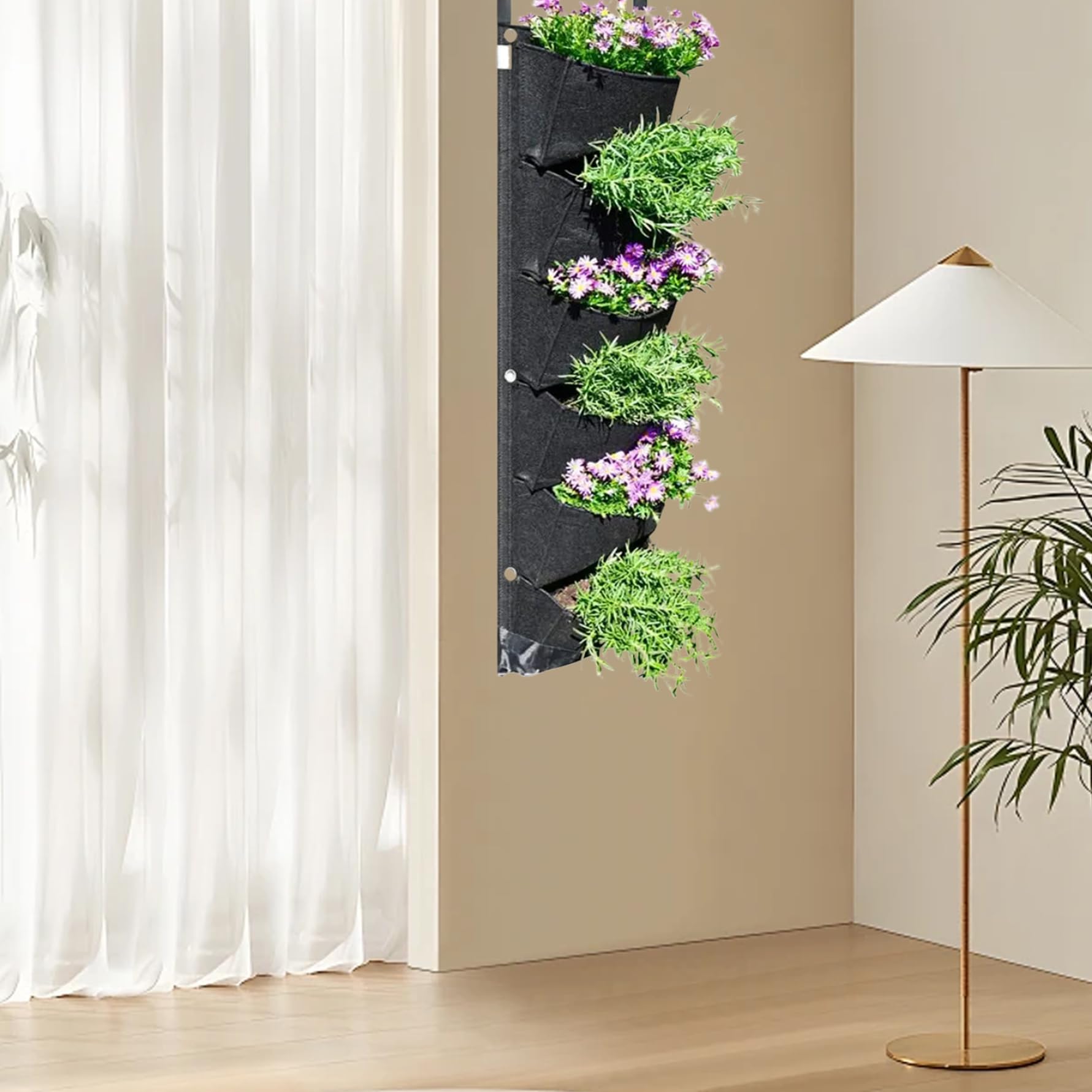 JZLEJC Sac De Plantation Vertical 6 Poches - Jardinière Murale Imperméable Gris Pour Balcon