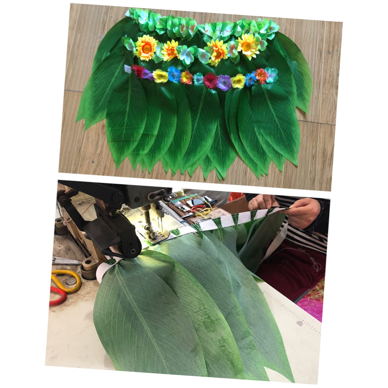Abaodam 10piezas Conjunto De Disfraz Hawaiano Falda De Verdes Collar Pulseras y Diadema Para Fiestas Temáticas Halloween y Eventos La Playa