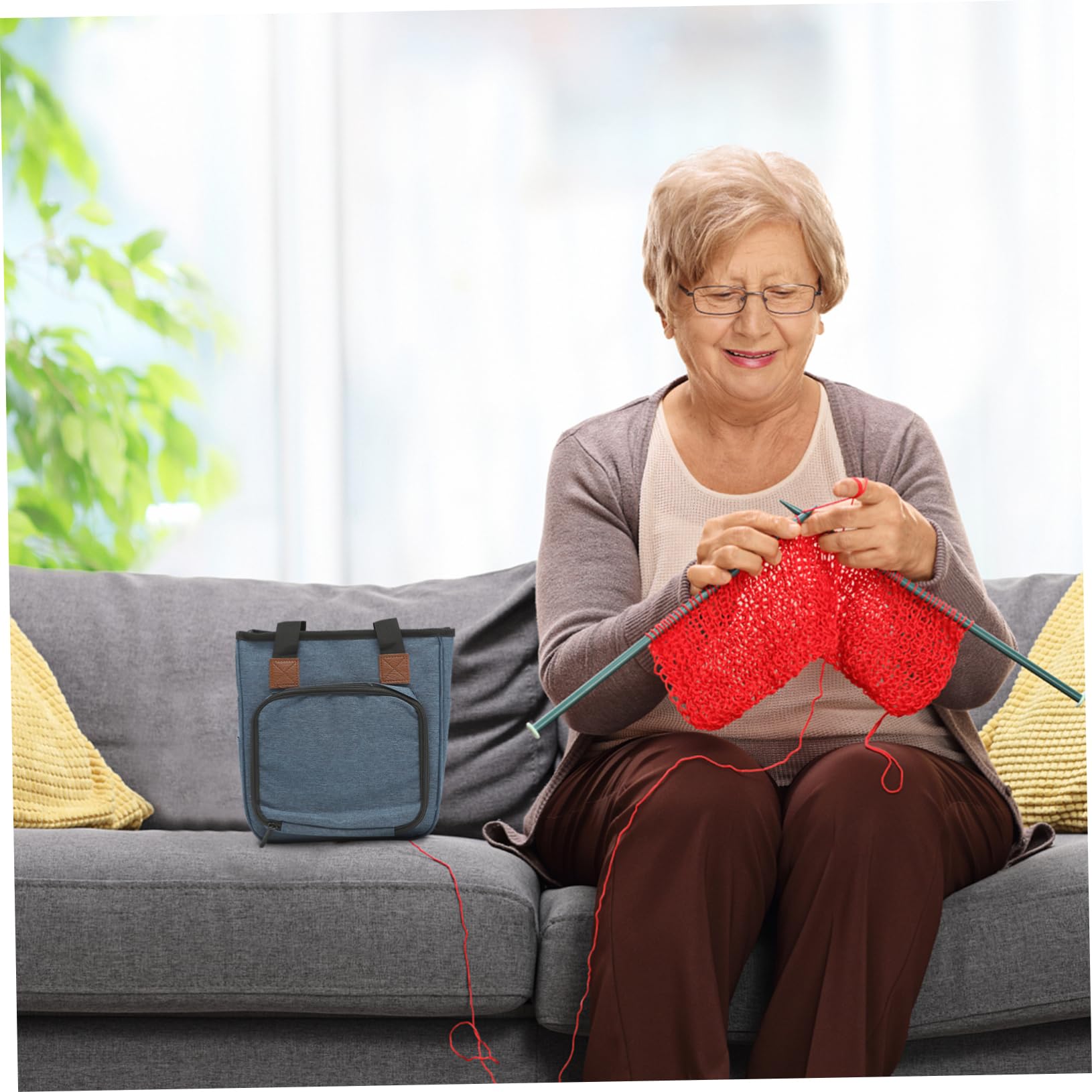 SHINEOFI Garnstricktasche für Strickutensilien 600d Oxford Gewebe Leicht Blau Aufbewahrung für Häkelhaken und Kreuzstich Satz