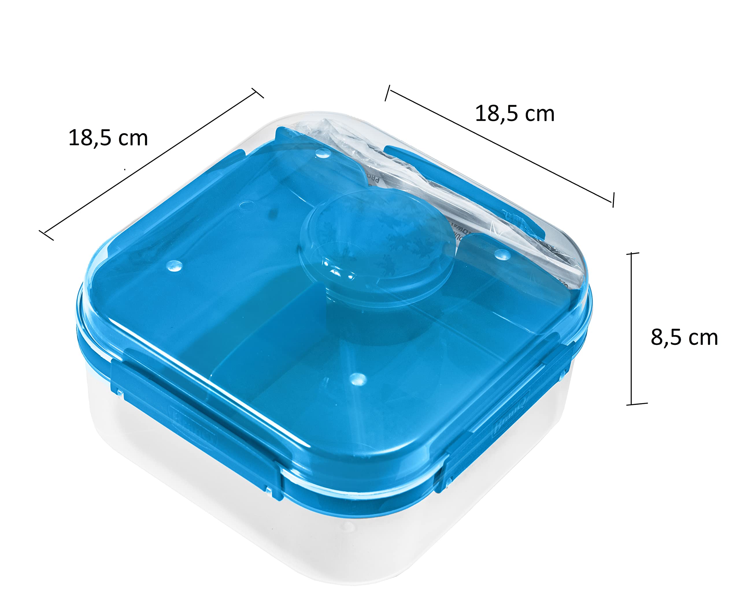 BranQ Home essential - Praktyczne pudełko na lunch LIDO 1,6 l, ze sztućcami (widelcem i nożem) i zakręcanym pojemnikiem na sos lub orzechy, nie zawiera BPA, idealne do sałatek i przekąsek, niebieskie,