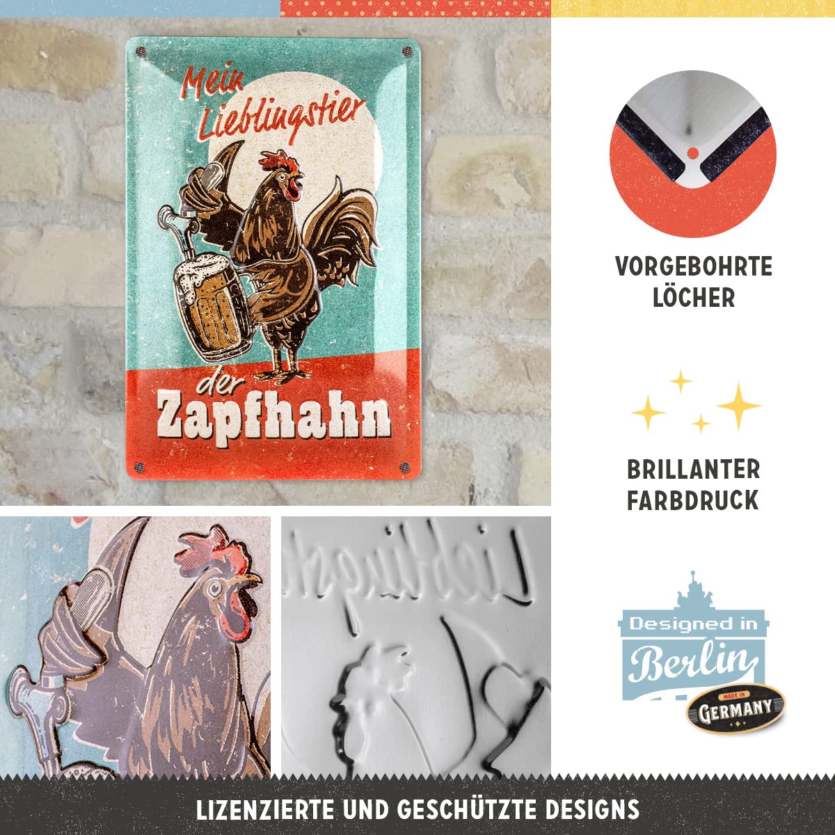 Retro Blechschild "Lieblingstier Zapfhahn" - Vintage Bar-Deko Im DIN A5 Format, Made In Germany
