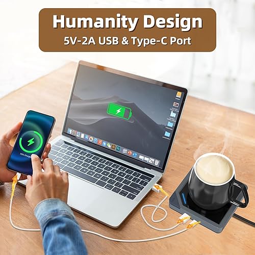 Miniatura 2 de Calentador de taza de café con 2 puertos de carga USB calentador de cera de vela de apagado automático, accesorios de café para bebidas calentadas