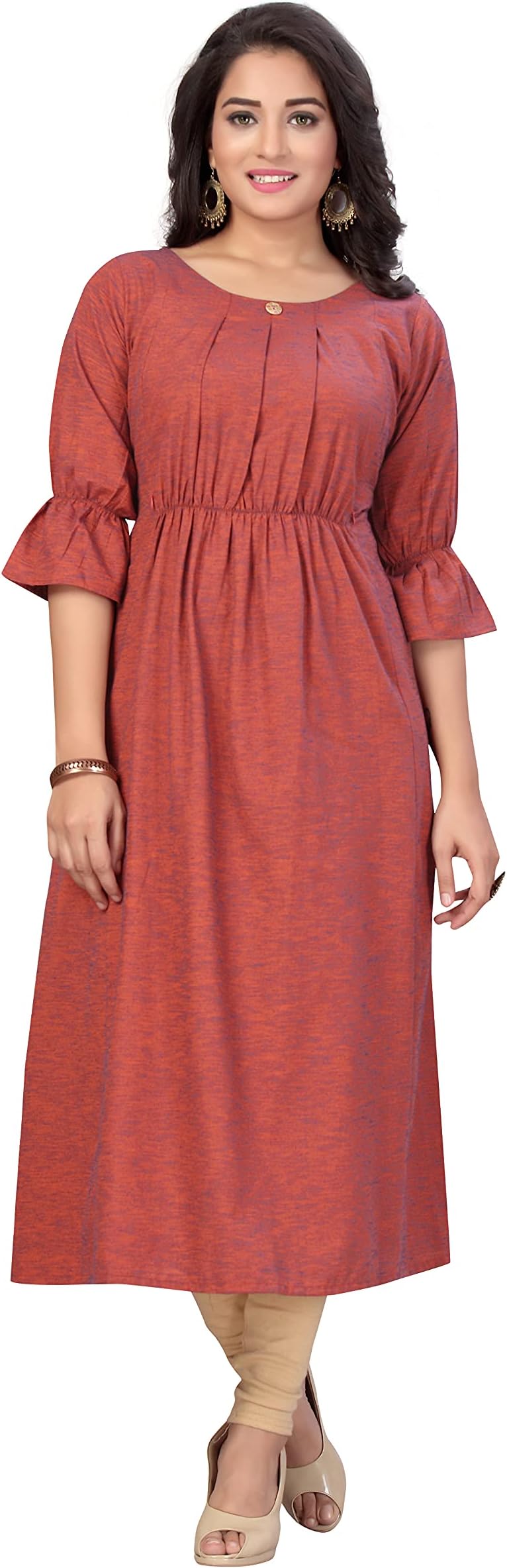 CEE 18Women's Cotton Rayon A-Line Maternity Feeding Kurti with Zippers (10012)