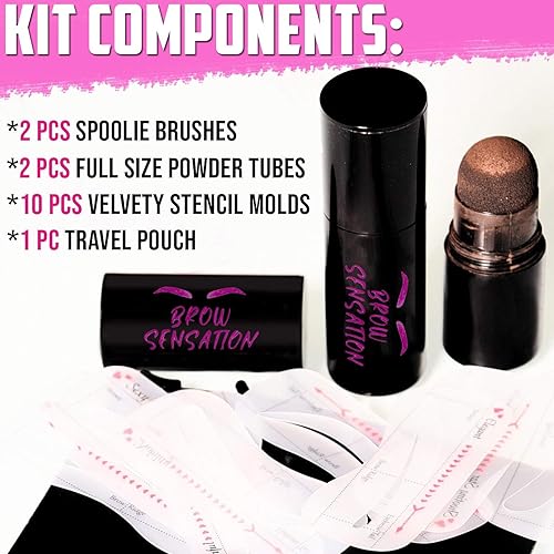 Miniatura 7 de Kit de sellos para cejas, impermeable, fácil de usar, kit de plantillas para cejas de aspecto natural, con bolsa de viaje y dos tubos de tamaño