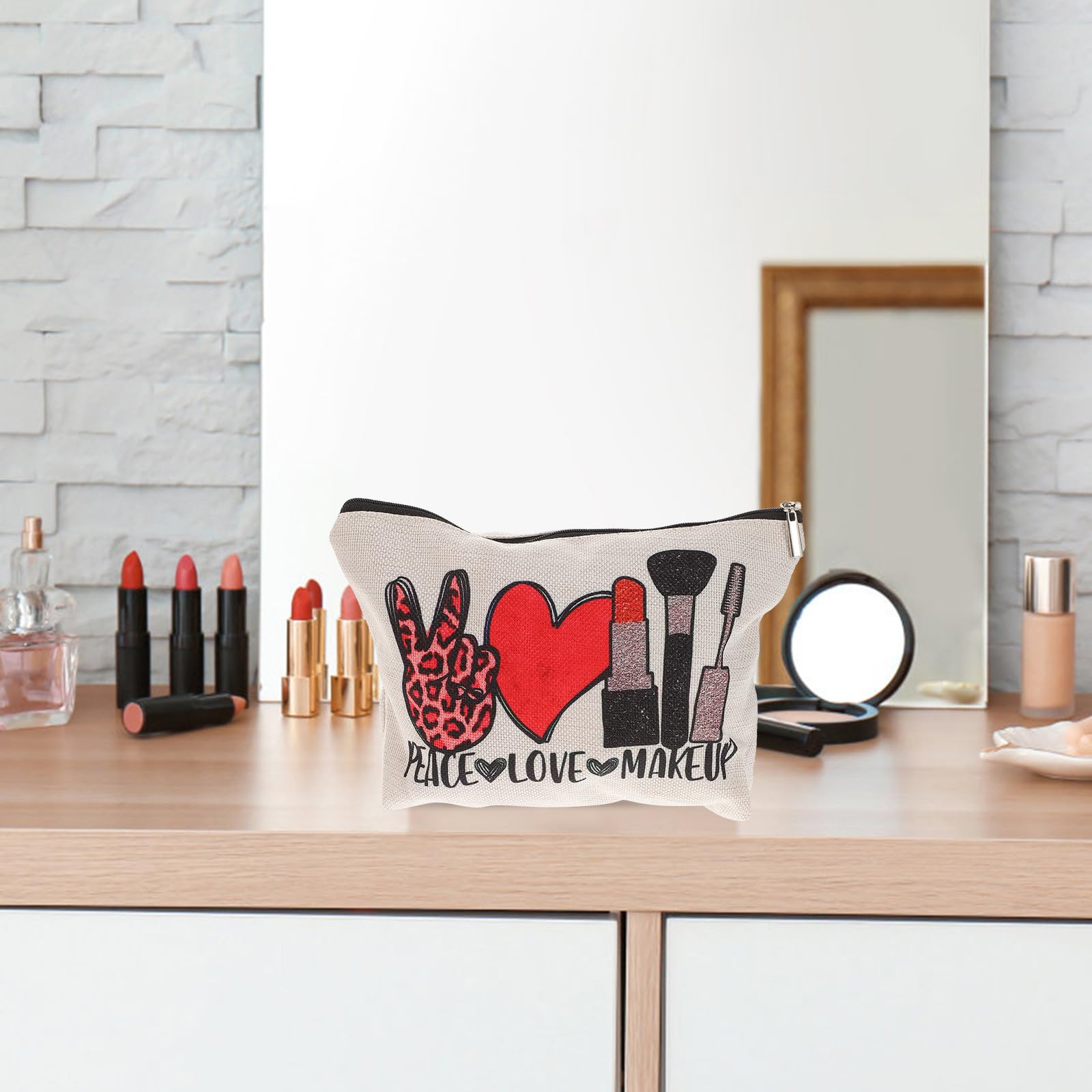 MAGICLULU Bolsa de Maquillaje para Mujer 5 Piezas de Algodón y Lino Cremallera 25x18 Cm Organizador Cosméticos Viaje Neceser Portátil para Exterior y Aseo Personal