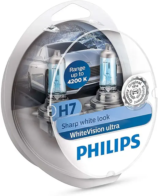 Lâmpada Super Branca Philips WhiteVision H7 para Faros de Carro - 55W Halógeno