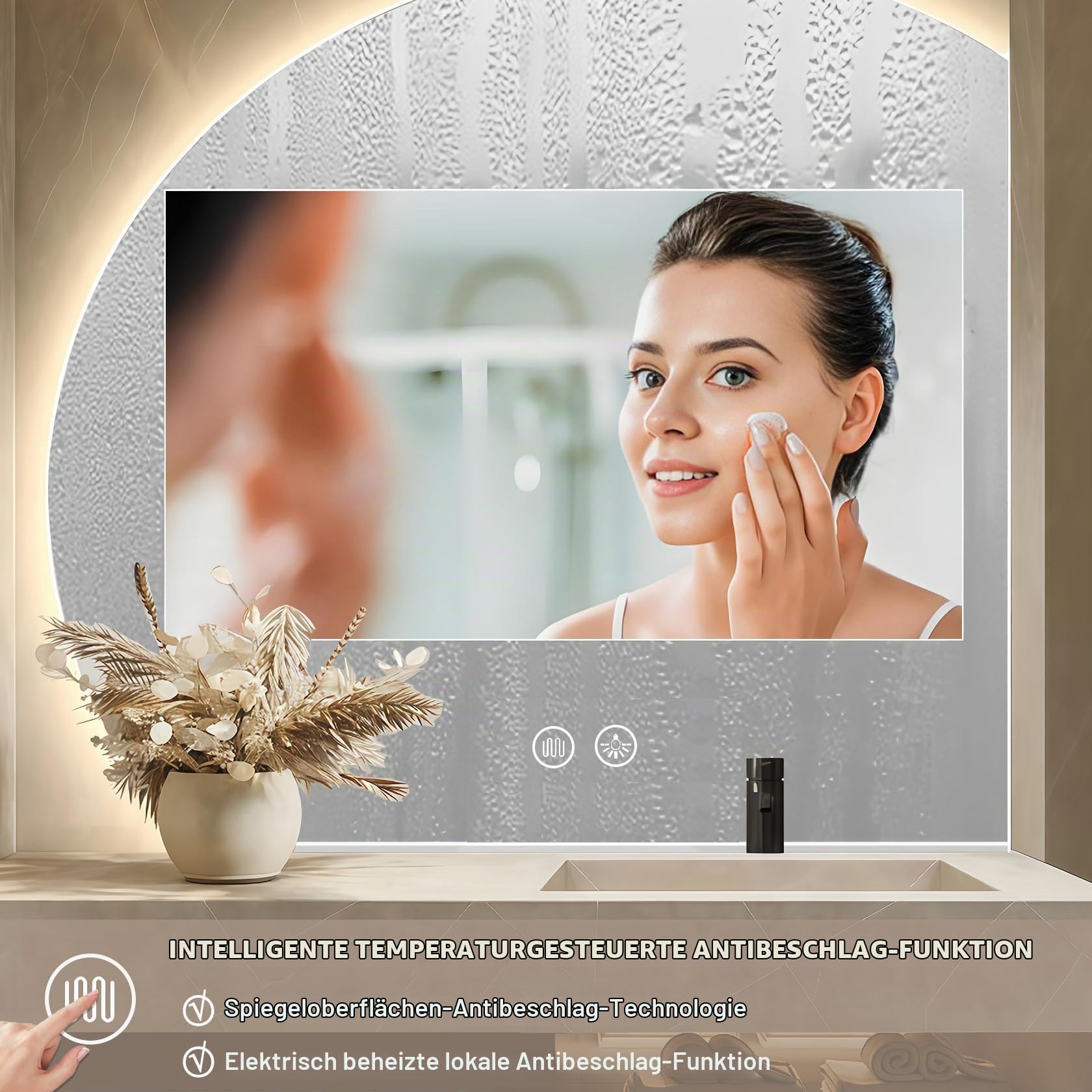 Spiegel Badezimmer Badspiegel mit Beleuchtung - LED Badezimmerspiegel Rund Wandspiegel Bad IP54 mit Touch-Schalter und Entfogger-Funktion 100cm Lichtspiegel Dimmbar 3000K-6500K(B, 100×100CM)