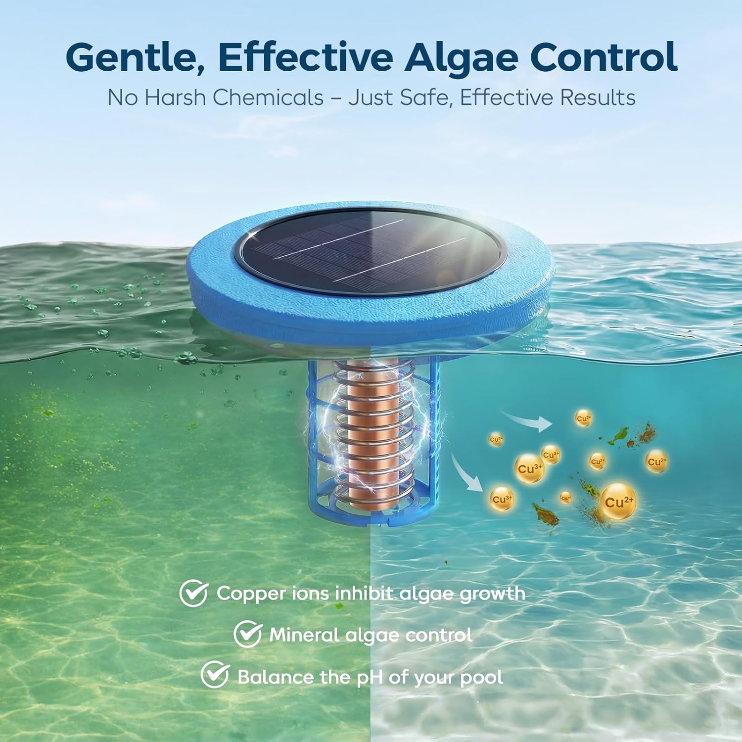 PASAMIC Solar-Powered Pool Water Purifier, Floating Pool Accessory for Up to 35,000 Gallon Pools, Durable Anode & High-Efficiency Solar Panel, for in/Above Ground Pools, Spas & Hot Tubs