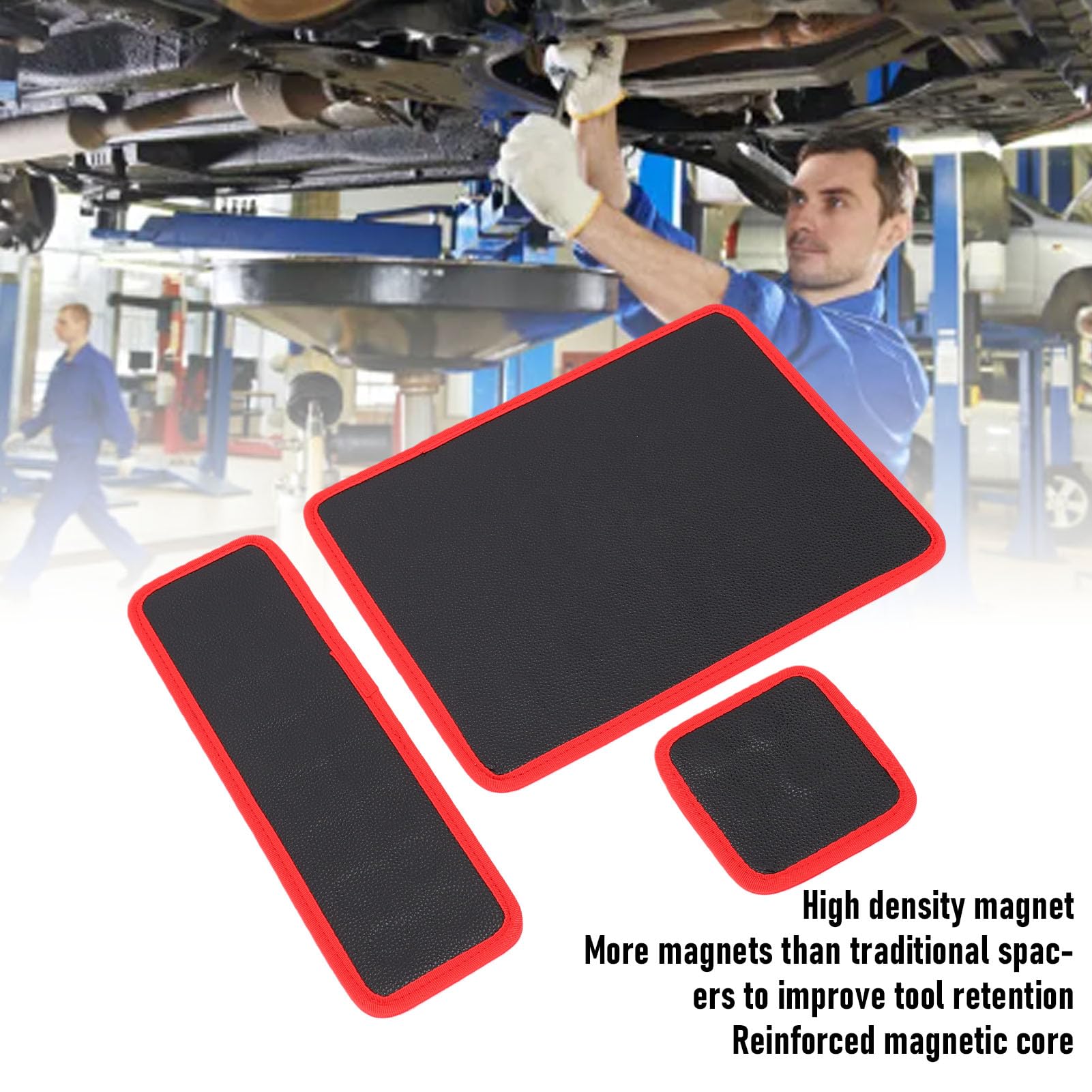 Keenso Magnetisches Werkzeugmatten-Set, Flexible Magnetunterlage mit PVC-Oberfläche, 3-teilige Rutschfeste Teilehalterschalen für die Organisation von Autoreparaturwerkstätten und Garagen