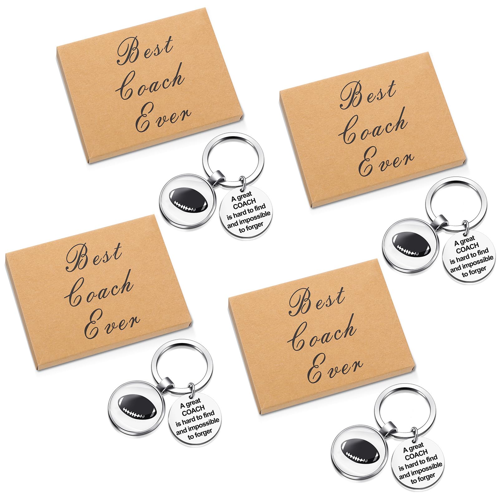 Ecation4 Pack Coach Gifts Set, Include Coach Appreciation Keychain Keepsake with Thank You Gift Box for Coach Retirement