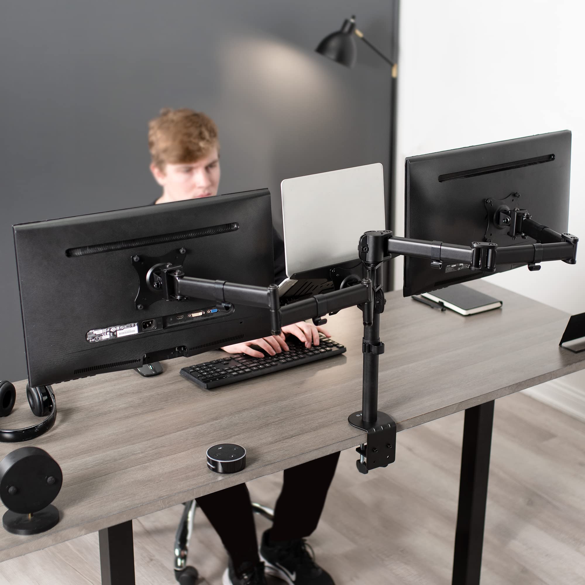 Vivo Soporte Dual para Monitor + portátil para Pantallas de 13 a 27 Pulgadas y portátiles de 10 a 15.6 Pulgadas, visualización de Pantalla Triple, Brazos articulados, Negro, STAND-V013L
