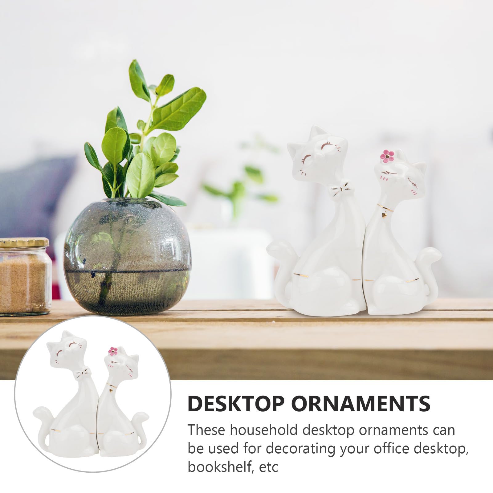 Set di 2 Statuette di Gatto in Ceramica Bianca, Decorazione per Soggiorno e Cucina, Dimensioni Contenute, Adatto a Spazi Moderni e Ufficio
