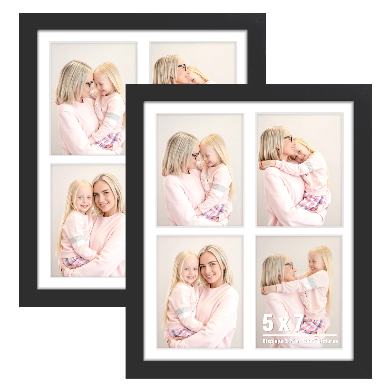 DUENPY 2-Pack 12x16 Picture Frames, 5x7 Collage Picture Frame, Displays Four 5x7 inch Photos, or 12x16 (Without Mat) for Available Horizontal Wall Mounting Display and Vertical, Black