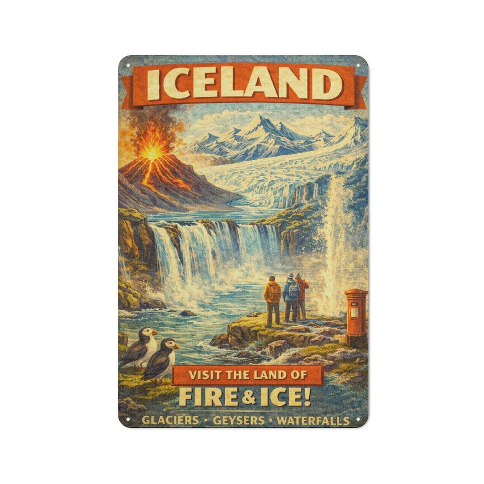Junmoney Style-19 Understated Vintage Iceland Travel Metal Wall Plaque 30X20cm, Creative Space Decor For Office, Study, Studio Or Hallway
