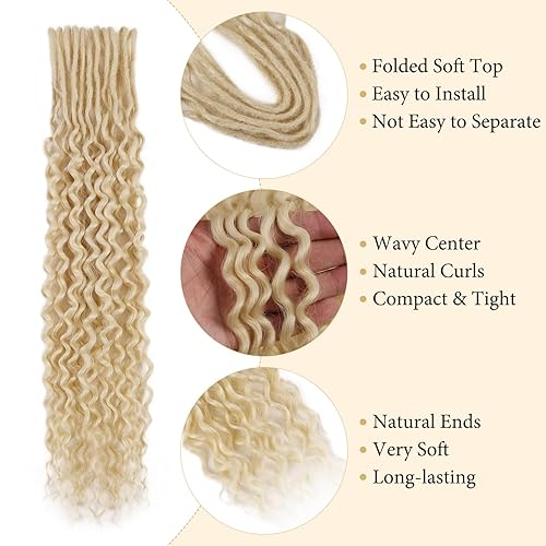 Miniatura 3 de LADY MIRANDA Extensiones sintéticas de doble punta de 24 pulgadas, 10 hebras finas de 0.2 in, extensiones de cabello ondulado rubio suave para mujer