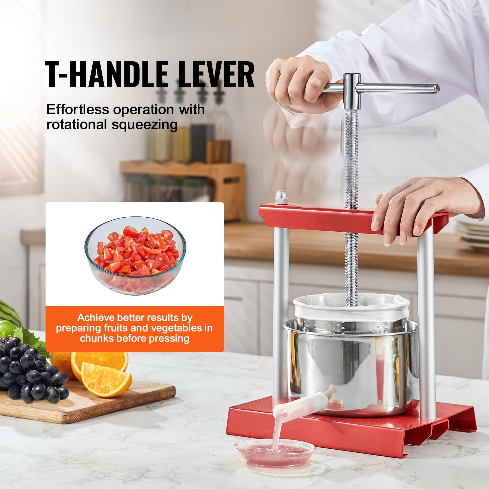2L 3L 6L ręczna prasa do owoców ze stali nierdzewnej ręczna wyciskarka do użytku domowego cydr sokowirówka do warzyw do kuchni domowej(2XL)