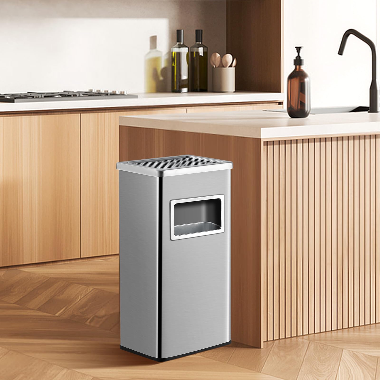 Garvee Papelera cuadrada 30L de acero inoxidable – Tapa hermética, cubo interior extraíble y base antideslizante – Resistente al óxido y fácil de limpiar – Para cocina, oficina, restaurante o exterior