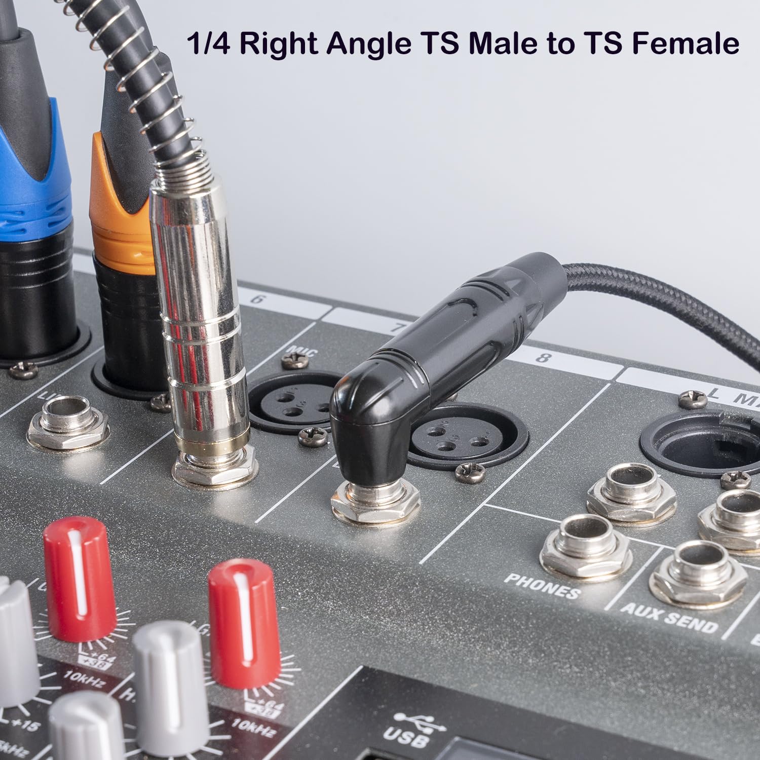 5er-Pack rechtwinkliger 6,35 mm TS-Mono-Stecker auf 1/4-Zoll-TS-Buchse, 1/4-Zoll-Stecker auf Buchse, Gitarren-Patchkabel, 6,35 mm Mono-Stecker für untere Gitarre/V-förmige Gitarre, 5 Stück