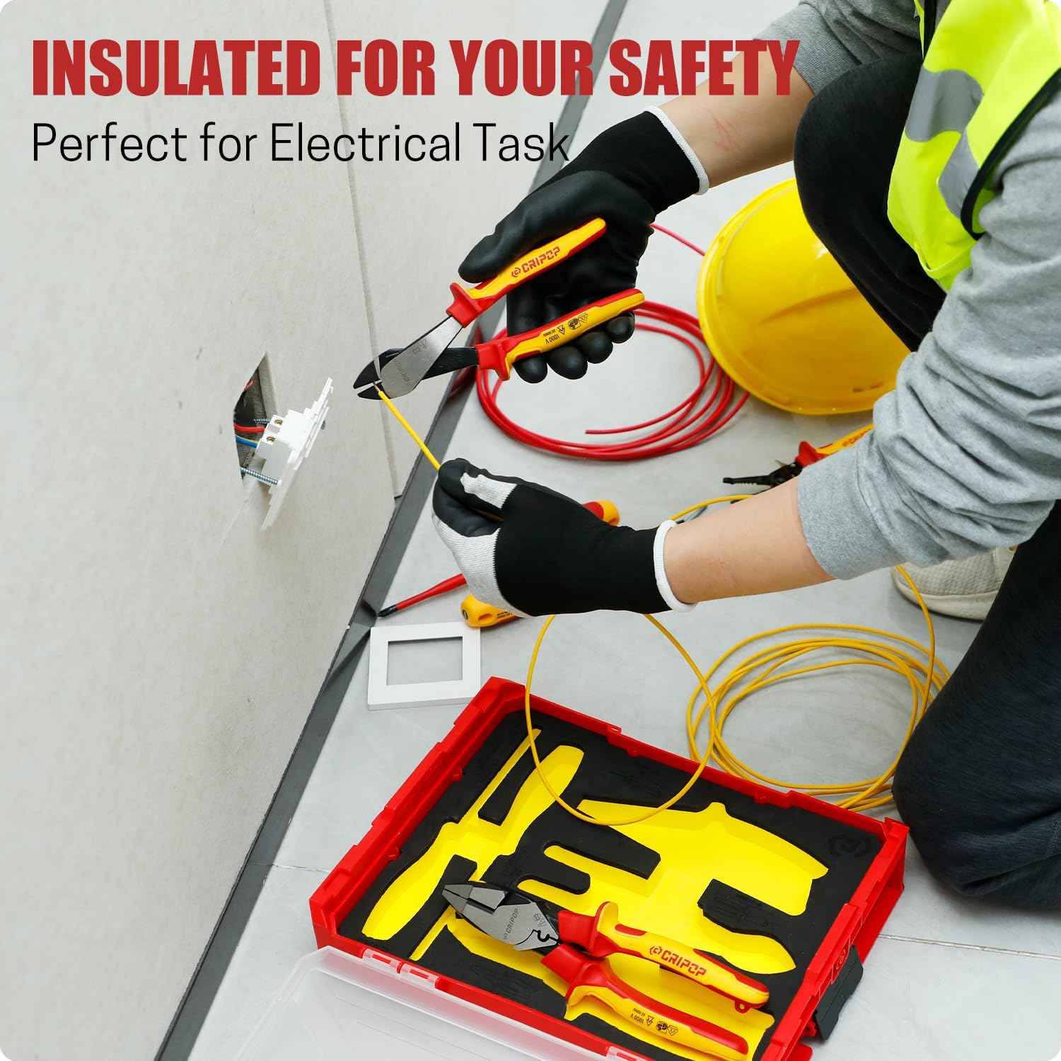 3 PCS Insulated Pliers Set, 1000V Insulated Electrical Tools Kit with Wire Stripper, Linesmen & Diagonal Cutters, VDE Certified