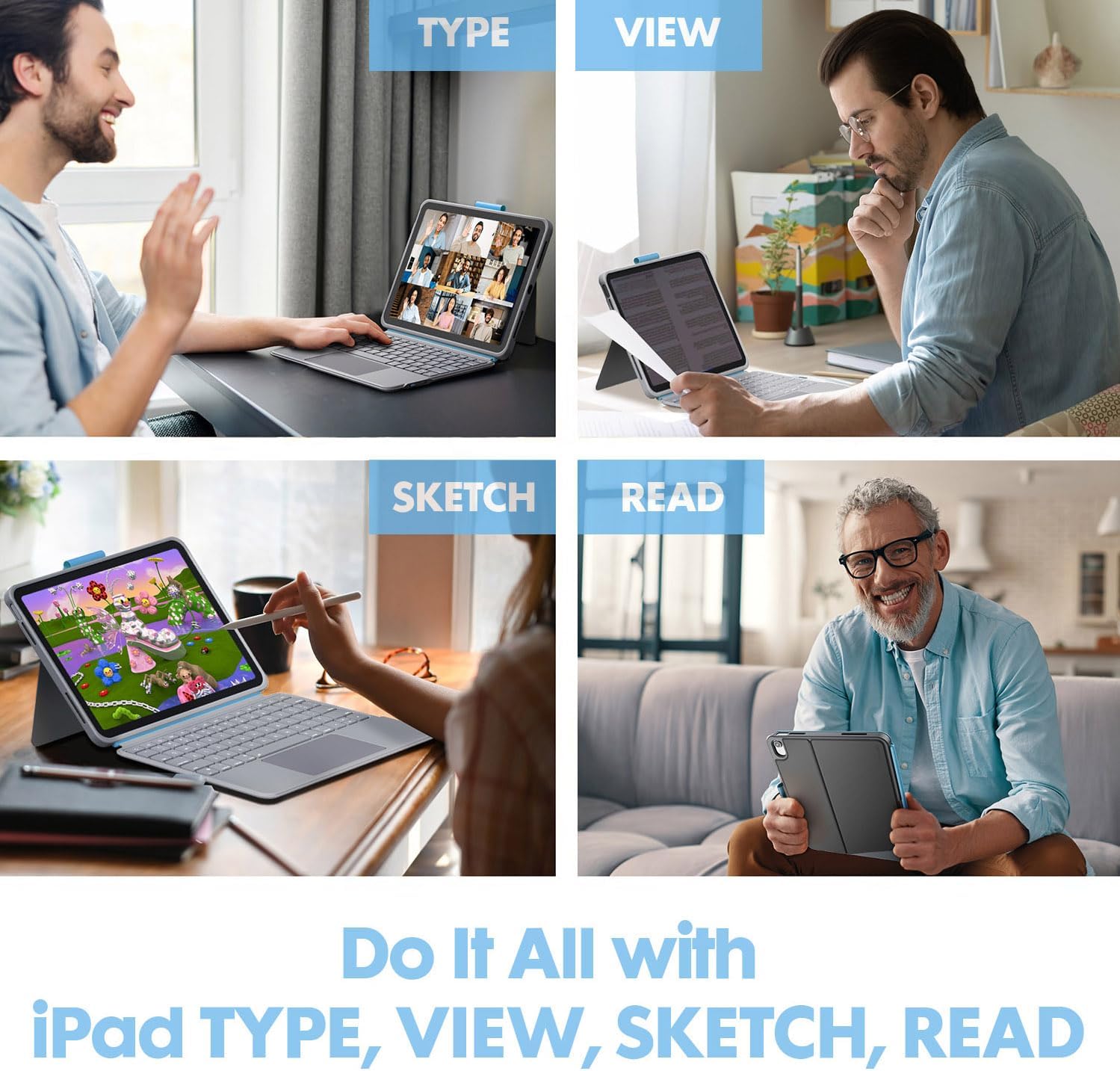 Wireless Keyboard Case for iPad 10th Generation, Bluetooth Wireless Detachable Magnetic Stand Rechargeable Keyboard with Folio Slim Compact Removable Cover with Trackpad, Backlit Keys - Image 2