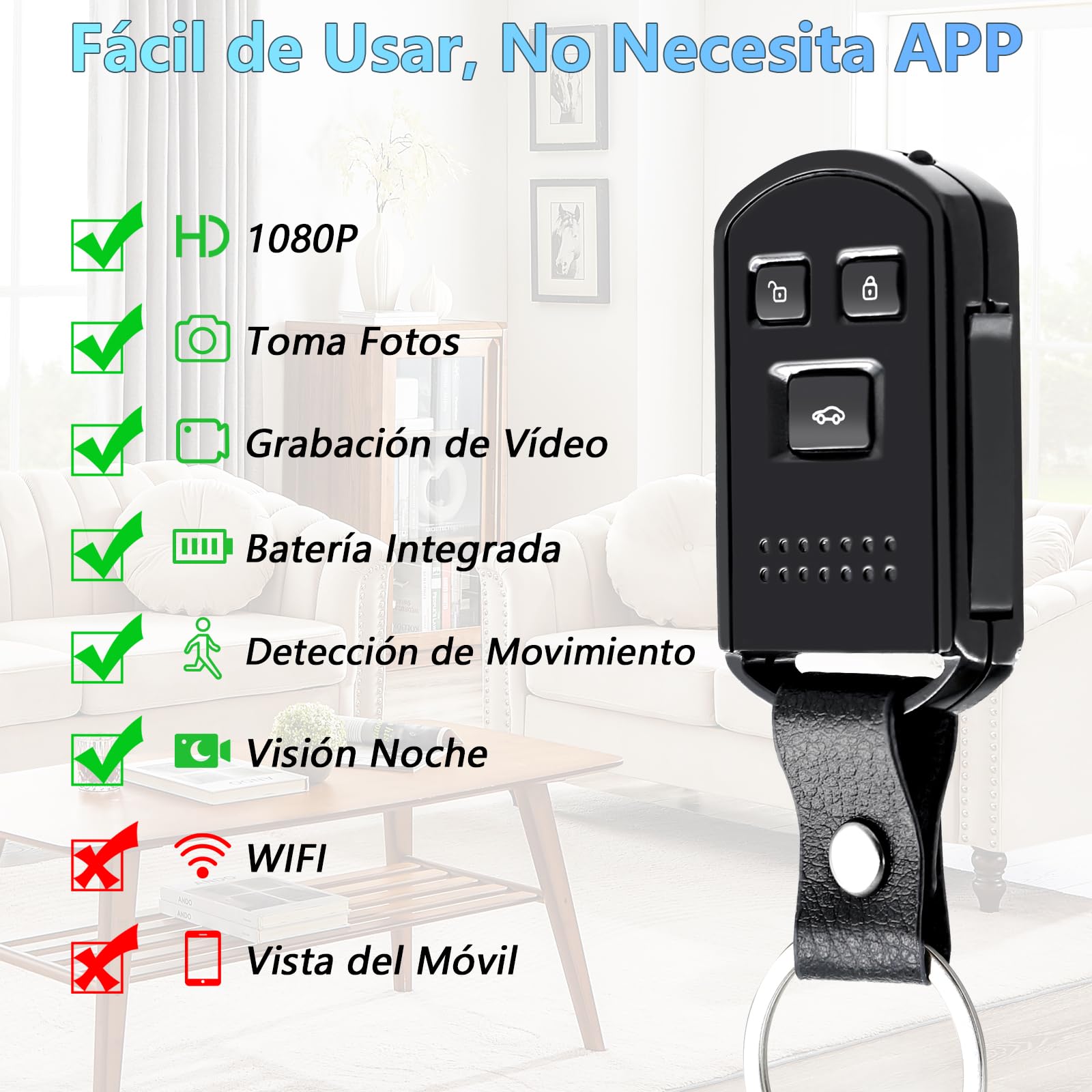 Cámara Espía Oculta en Llave de Coche 1080P Mini Llavero | Cámara Camuflada, Full HD 1080P, Diseño Compacto, Uso Discreto, Mini Llavero