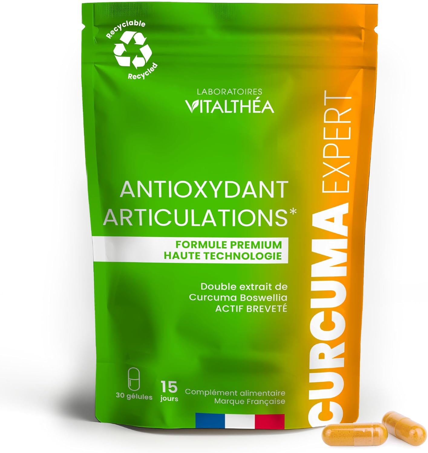 CURCUMA PREMIUM I 5400 MG Plants Turmeric I 95% Curcuminoids I PATENTED I WITHOUT Piperine Bioavailability | Pain Relief & Muscle Decontractant | Manufacture in France