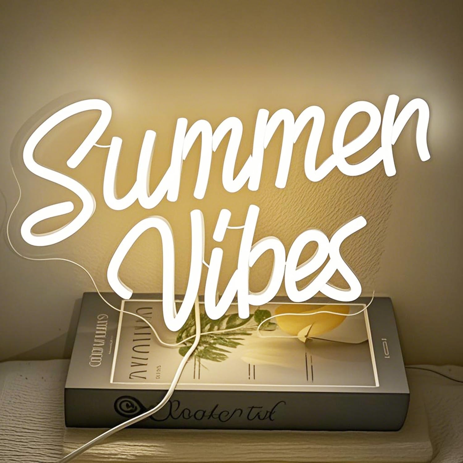 HFHungkeong Summer Neon Light Sign Summer Vibes Neon Sign for Bedroom Bar Party Dorm Wall Art Decor,5V USB Powered Acrylic Neon Signs with Dimmable Switch and Hanging Chain(12.9x11.8Inches)