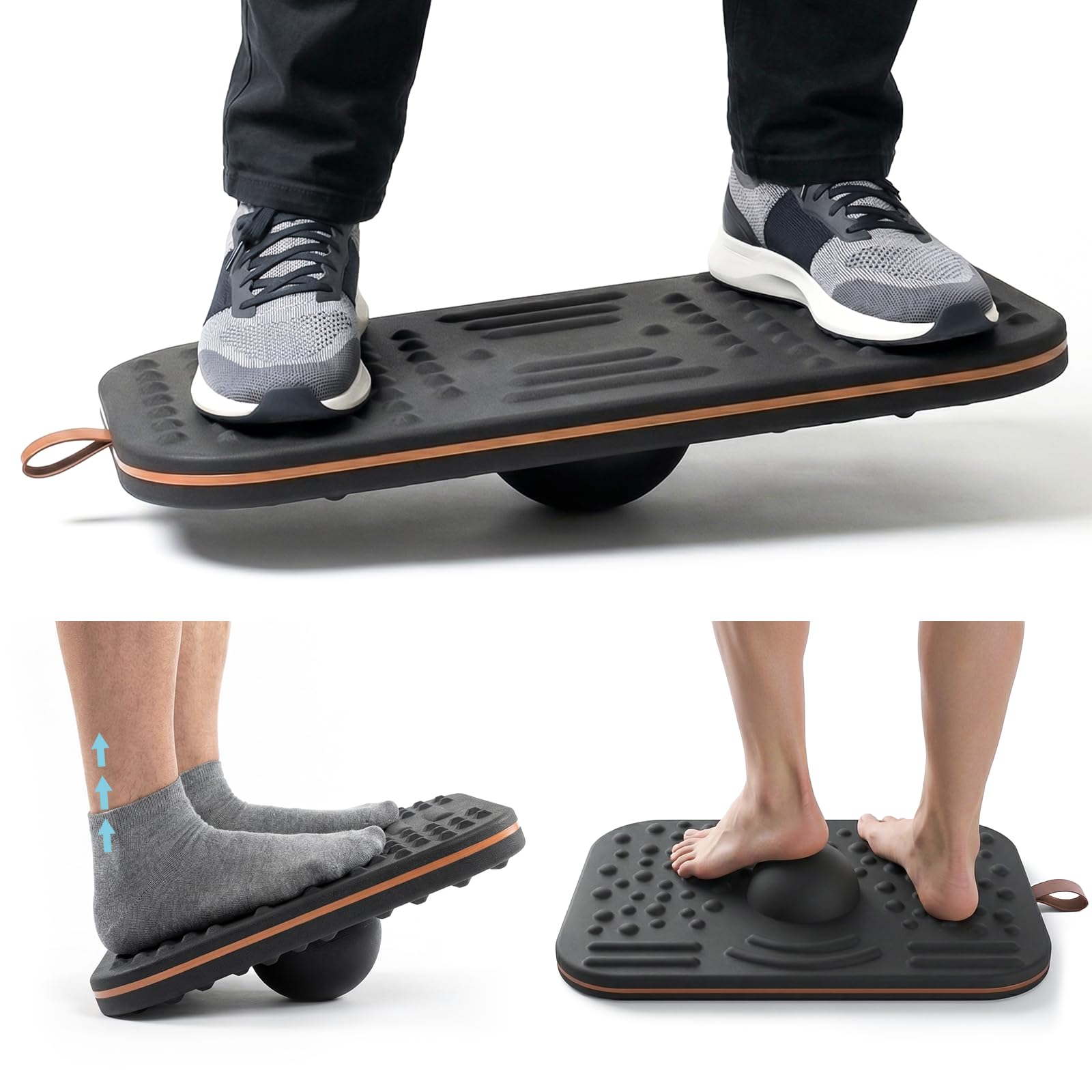 Balance Board,360-Grad Wackelbalance-Board für Erwachsene-2-in-1 Doppelseitige Anti-Ermüdungsmatte & Stabilitätstrainer für Stehschreibtisch,Heimfitness oder Büro-Premium-Kunstleder & Massivholz