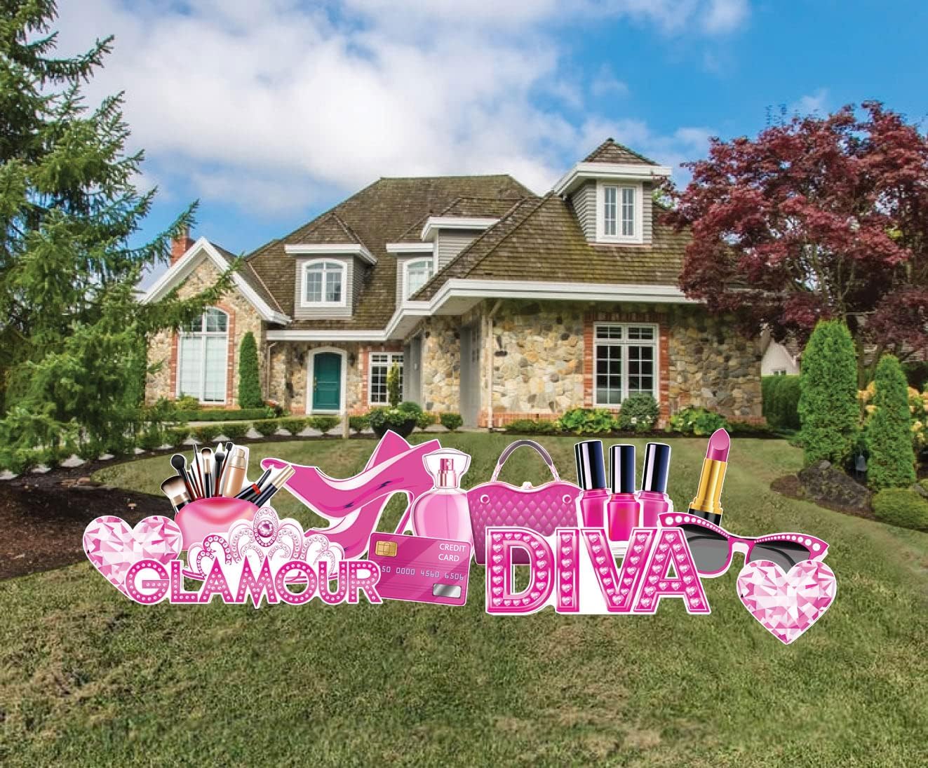 VictoryStore Yard Signs Diva Flair Yard Card Accessories Outdoor Yard Signs with Stakes, Female Yard Sign Fillers, 13 Piece Set (Pink)