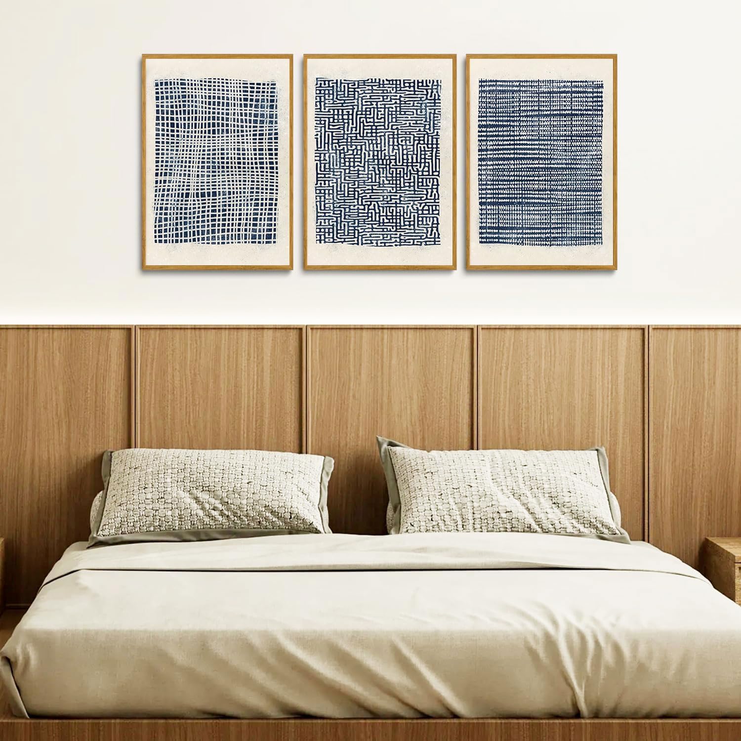 lianyibo 3 szt. nowoczesny abstrakcyjny granatowy płótno ścienne boho plakat artystyczny boho średniowiecza grafika do salonu sypialnia biuro (40 x 60 cm x 3/nieoprawione)