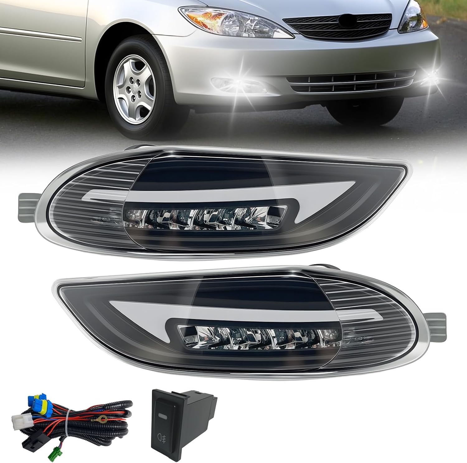 LED Fog Lights Compatible with 2002-2004 Camry/2005-2008 Corolla/2002-2003 Solara Fog Lights With Daytime Running Light A Pair of Fog Lamps w/Harness and Switch