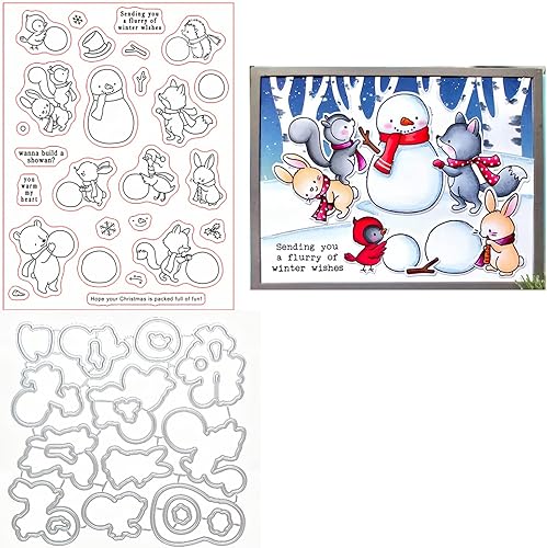 Qoiseys Animales de muñeco de nieve de Navidad para Navidad juegos de sellos y troqueles transparentes de silicona para hacer tarjetas troqueles de