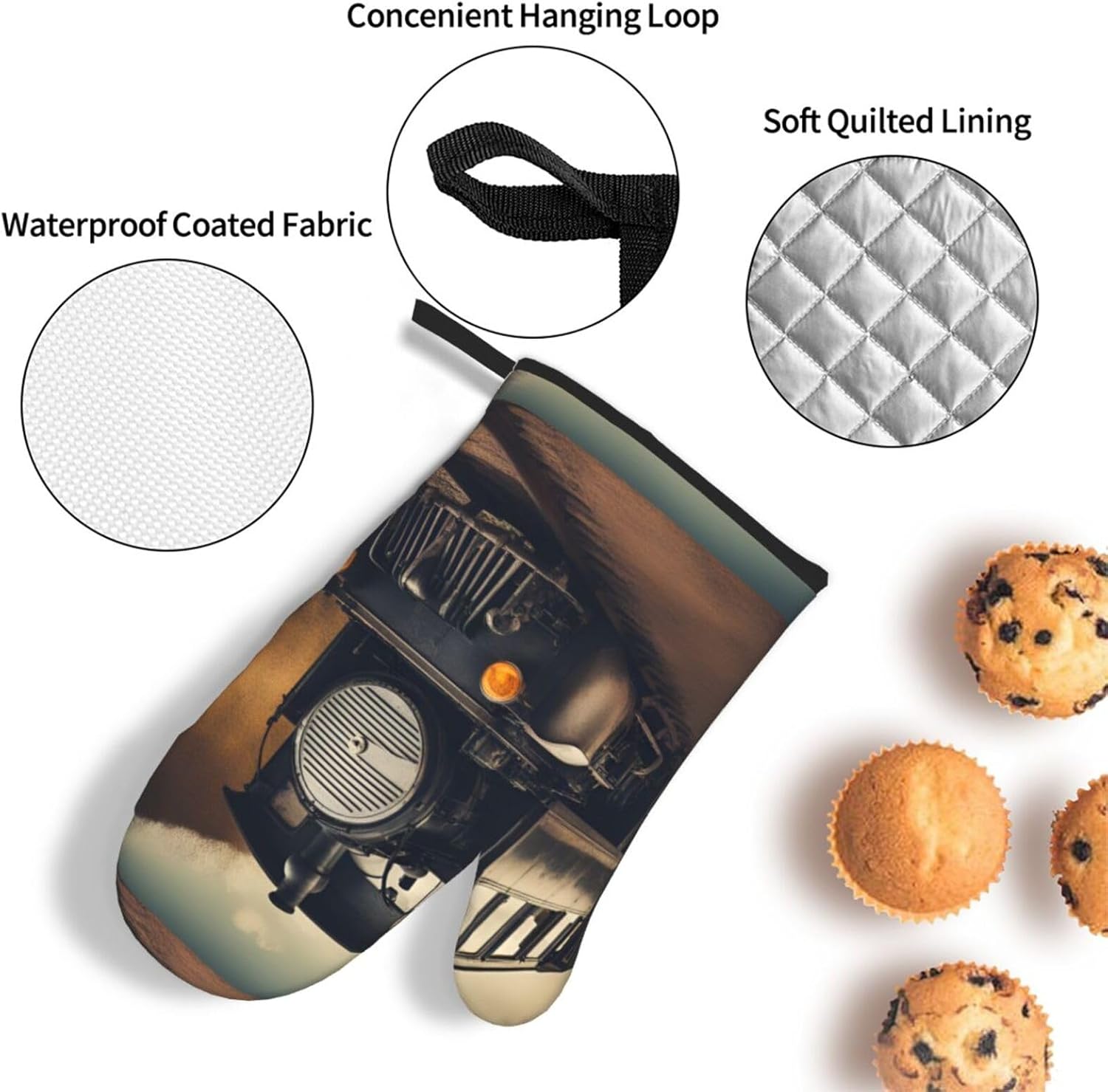 Locomotive Print Heat Resistant Microwave Gloves, Used for Baking, Cooking, and Fashion Kitchen Essentials