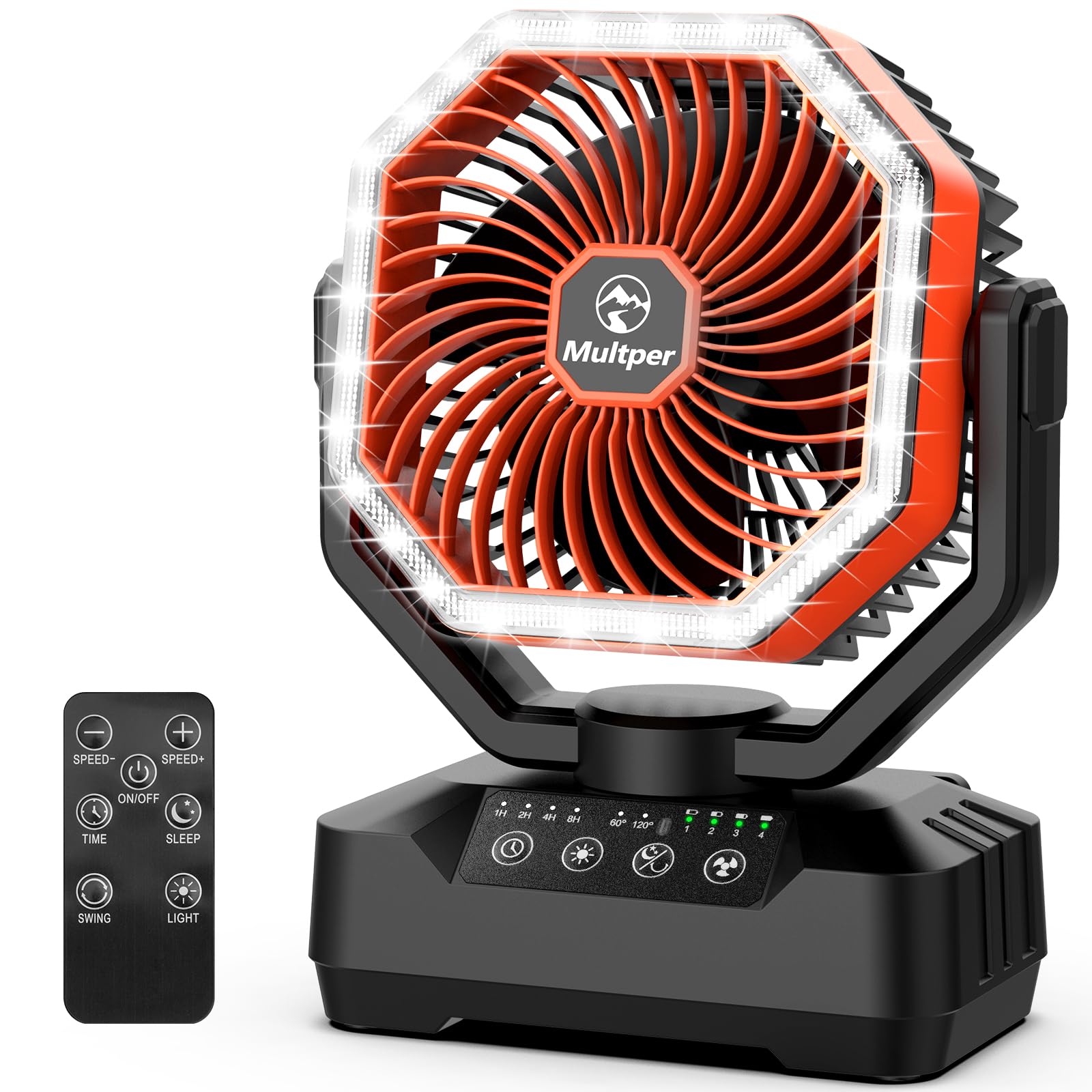 Multper 20000mAh Ventilateur Camping, Max 70H Fonct. Ventilateur Portable Rechargeable avec LED et Téléc., 4 Vitesses Ventilateur USB Silencieux avec Oscil Auto, Ventilateur Bureau pour Camping Maison