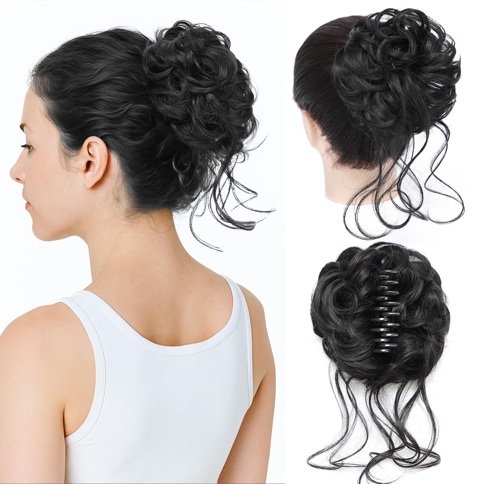 Messy Bun Hair Piece, Wavy Claw Clip Hair Bun Extension, Messy Buns Hairs Pieces for Women, Soft Synthetic Fake Buns Tousled Updo for Thin or Short
