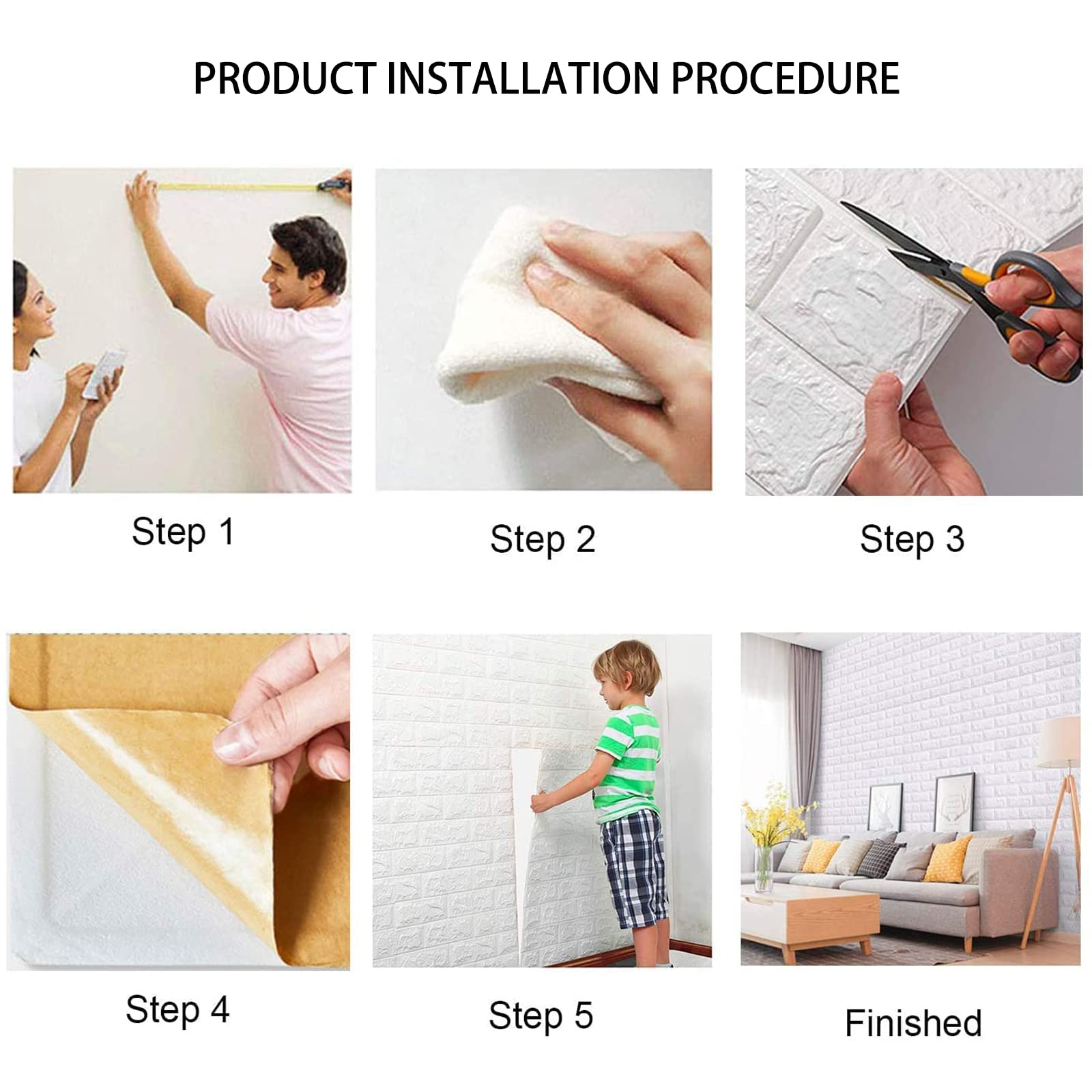 10 Pièces Papier Peint Brique 3D, Adhesif Imitation Brique Blanc Stickers Muraux, Étanche pour Décoration, Bricolage panneau mural decoratif pour Chambre Maison Cuisine (35x38.5 cm, Blanc)