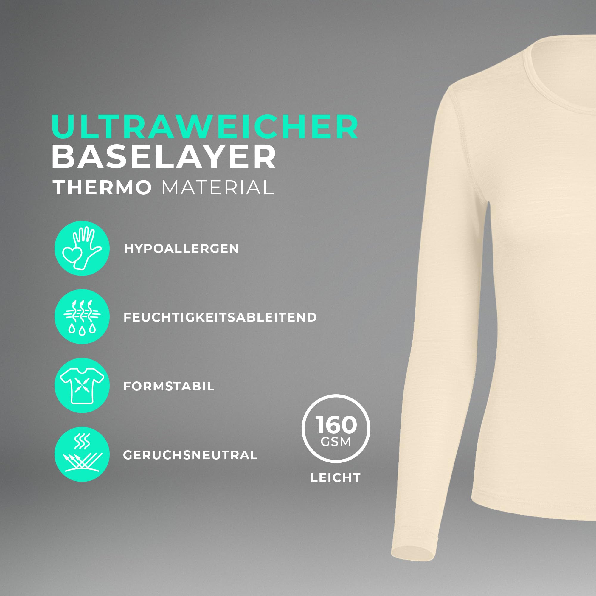 menique 100% Merino Shirt Damen Langarm – Warmes Unterwäsche Oberteil 160 GSM Baselayer Longsleeve Thermounterwäsche Atmungsaktiv & Geruchshemmend für Sport, Ski & Wandern