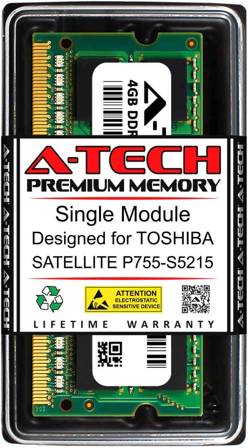 A-Tech 4GB RAM for Toshiba Satellite P755-S5215 | DDR3 1333MHz SODIMM PC3-10600 204-Pin Non-ECC Memory Upgrade Module