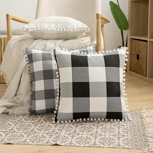 Miniatura 7 de MIULEE Juego de 2 fundas de almohada con diseño retro, estilo búfalo, con pompones, decorativos, para el sillón