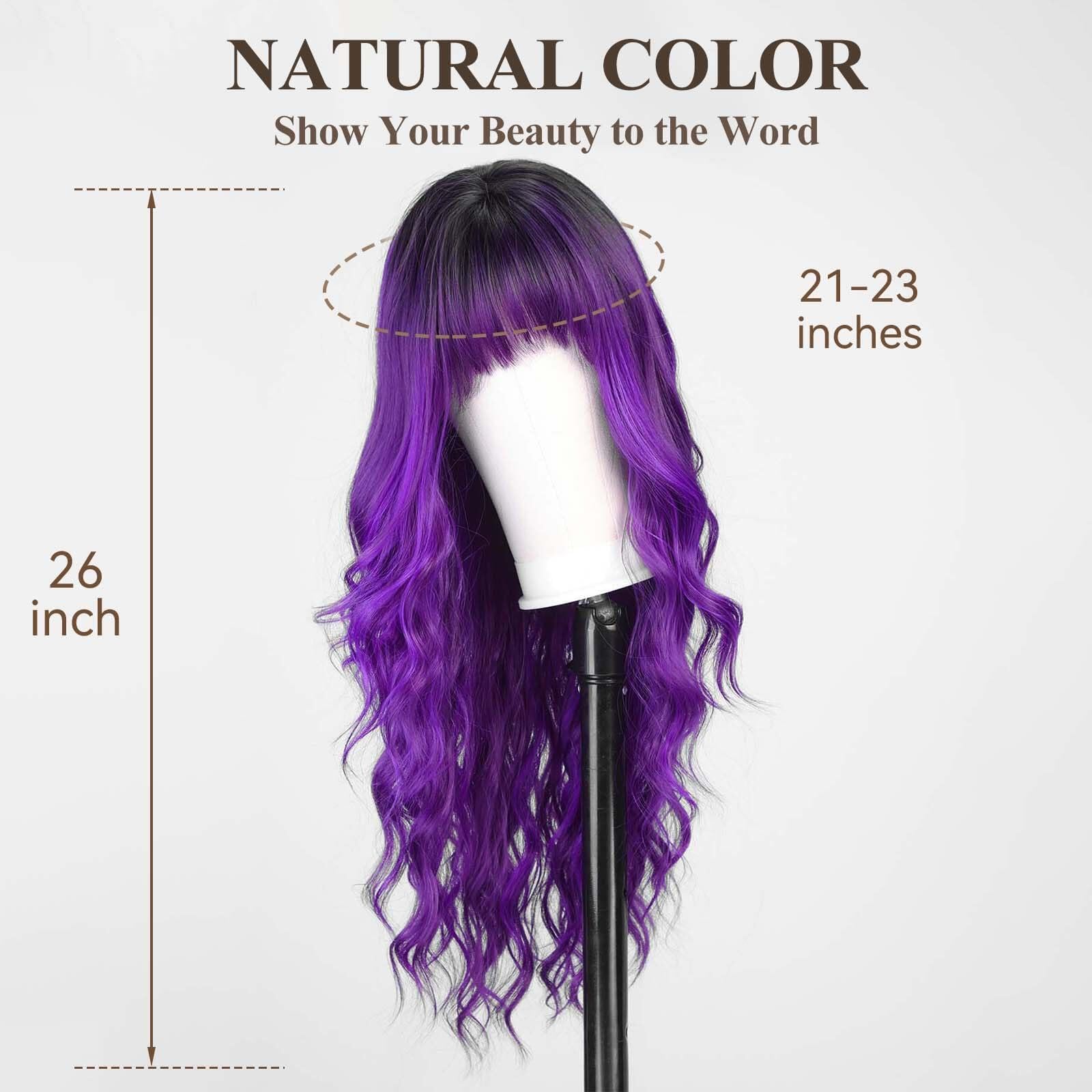 EMMOR Purple Wigs with Bangs Curly Synthetic Women's Wig Long Heat-Resistant Wig for Daily Use Natural and comfortable - Image 4