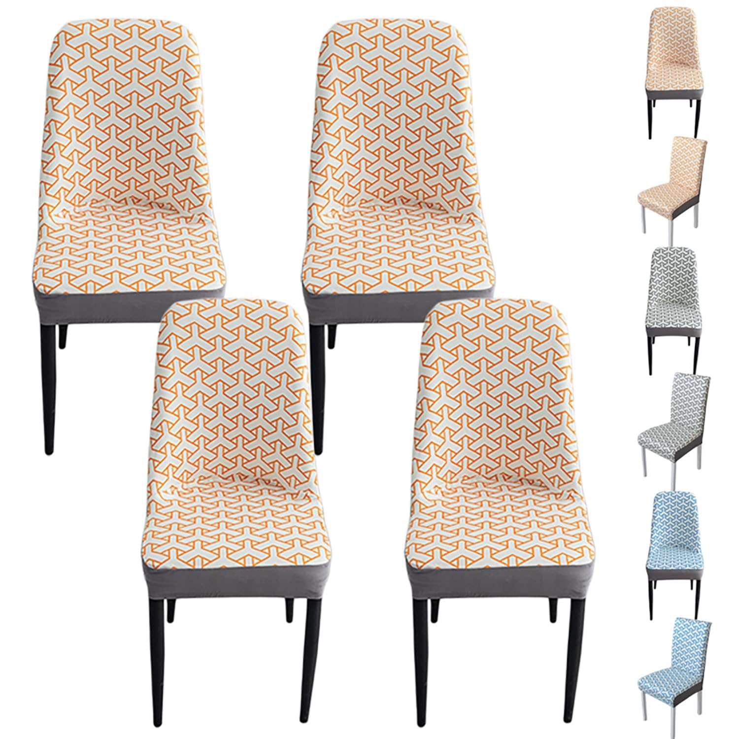 Housses de chaise dossier incurvé orange jacquard extensibles pour salle de banquet