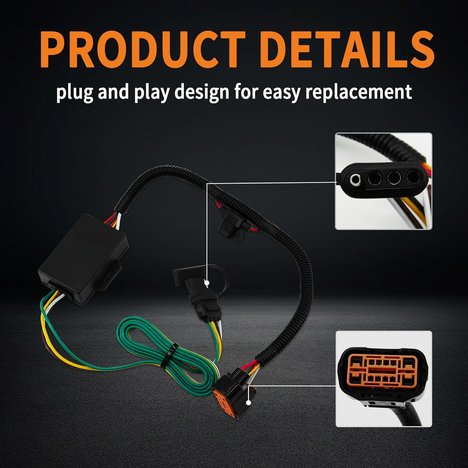 4 Way Trailer Wiring Harnes 56420 Compatible with 2019-2023 Hyundai Santa Fe, 2020-22 Palisade, 2022-24 Santa Cruz, 2022-23 Tucson, Fit for 2020-22 Kia Telluride, 2022-24 Carnival