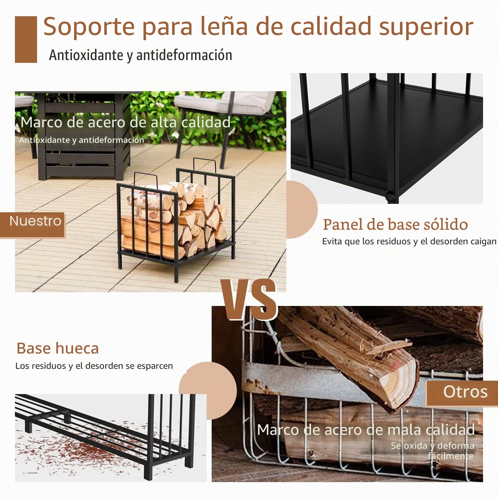 GOPLUS Soporte para Leña con Asa, Porta Leña, Capacidad 50 kg, Aspecto Elegante para Interior Exterior 46 x 31 x 46 cm